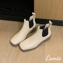 Load image into Gallery viewer, Ivory-Leather-Ankle-Chelsea-Boots-with-Square-Toe-Design-product-shots
