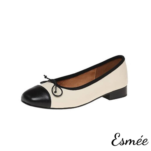 Ivory-Leather-Ballets-with-Bow-Knot-and-Black-Toe-Cap-product-shots-white-background