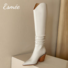 Load image into Gallery viewer, Ivory-Leather-Cowboy-Long-Boots-with-Block-Heels-product-shots
