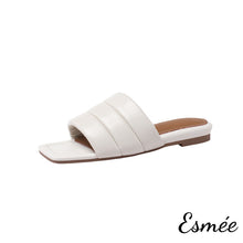 將圖片載入圖庫檢視器 Ivory-Leather-Flast-Sandals-with-Square-Toe-Design-product-shots-white-background
