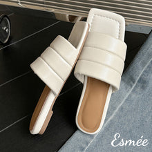 Load image into Gallery viewer, Ivory-Leather-Flast-Sandals-with-Square-Toe-Design-product-shots
