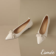 Load image into Gallery viewer, Ivory-Leather-Flats-with-Bow-Knot-product-shots
