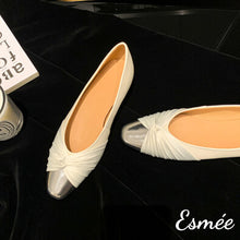 Load image into Gallery viewer, Ivory-Leather-Flats-with-Dual-Color-Toe-Cap-product-shots
