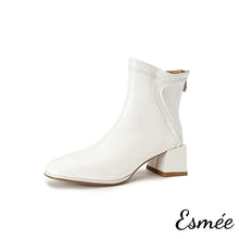 Load image into Gallery viewer, Ivory-Leather-High-Heel-Ankle-Boots-with-Special-Cutting-Design-product-shots-white-background
