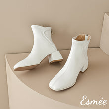 Load image into Gallery viewer, Ivory-Leather-High-Heel-Ankle-Boots-with-Special-Cutting-Design-product-shots
