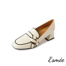 Load image into Gallery viewer, Ivory-Leather-High-Heel-Loafers-with-Artful-Knots-product-shots-white-background
