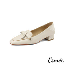 Load image into Gallery viewer, Ivory-Leather-High-Heel-Loafers-with-artful-knots-product-shots-white-background
