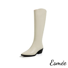 將圖片載入圖庫檢視器 Ivory-Leather-High-Heel-Long-Boots-with-Pointed-Toe-Design-product-shots-white-background
