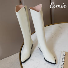 Load image into Gallery viewer, Ivory-Leather-High-Heel-Long-Boots-with-Pointed-Toe-Design-product-shots
