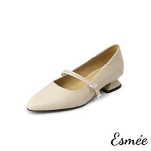 將圖片載入圖庫檢視器 Ivory-Leather-High-Heel-Maryjanes-with-Pearl-Design-product-shots-white-background
