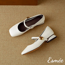 Load image into Gallery viewer, Ivory-Leather-High-Heel-Maryjanes-with-Squared-Toe-Design-product-shots
