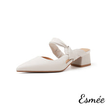 將圖片載入圖庫檢視器 Ivory-Leather-High-Heel-Mules-with-Bow-Knot-Straps-product-shots-white-background
