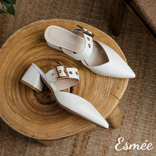 Load image into Gallery viewer, Ivory-Leather-High-Heel-Mules-with-Thick-Leather-Buckle-product-shots
