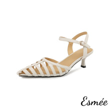 Load image into Gallery viewer, Ivory-Leather-High-Heel-Sandals-with-Roman-Design-product-shots-white-background
