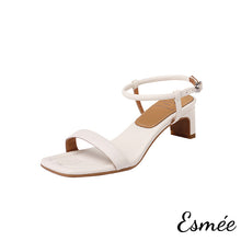 Load image into Gallery viewer, Ivory-Leather-High-Heel-Sandals-with-Square-Toe-Design-product-shots-white-background
