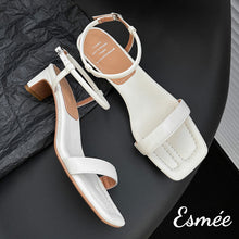 Load image into Gallery viewer, Ivory-Leather-High-Heel-Sandals-with-Square-Toe-Design-product-shots
