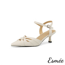 Load image into Gallery viewer, Ivory-Leather-High-Heel-Sandals-with-Woven-Design-product-shots-white-background
