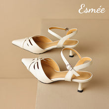 Load image into Gallery viewer, Ivory-Leather-High-Heel-Sandals-with-Woven-Design-product-shots
