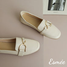 Load image into Gallery viewer, Ivory-Leather-Loafers-with-Double-D-Buckle-product-shots
