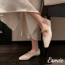 Load image into Gallery viewer, Ivory-Leather-Maryjanes-with-Golden-Coin-Design-model-shots

