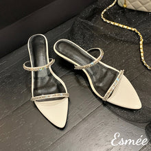 Load image into Gallery viewer, Ivory-Leather-Mules-with-Diamond-Straps-and-Wedge-Heels-product-shots
