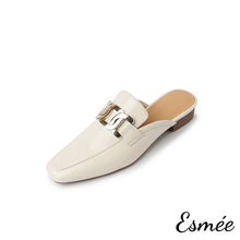 Load image into Gallery viewer, Ivory-Leather-Mules-with-Metal-Buckle-product-shots-white-background
