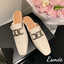 Load image into Gallery viewer, Ivory-Leather-Mules-with-Metal-Buckle-product-shots
