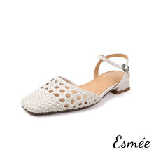 將圖片載入圖庫檢視器 Ivory-Leather-Sandals-with-Ankle-Straps-and-Woven-Design-product-shots-white-background
