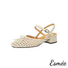 Load image into Gallery viewer, Ivory-Leather-Sandals-with-Net-Design-and-Bow-Knot-product-shots-white-background
