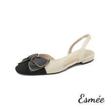 將圖片載入圖庫檢視器 Ivory-Leather-Slingback-with-Bow-Knot-and-Black-Toe-Cap-Design-product-shots-white-background
