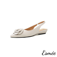 Load image into Gallery viewer, Ivory-Leather-Slingback-with-Rose-Bud-Design-product-shots-white-background
