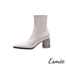 Load image into Gallery viewer, Ivory-Patent-Leather-Ankle-Boots-with-Transparent-Heels-product-shots-white-background
