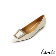 Load image into Gallery viewer, Ivory-Patent-Leather-Flats-with-Rhinestone-Buckle-product-shots-white-background
