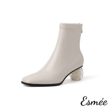 Load image into Gallery viewer, Ivory-Suede-Ankle-Boots-with-Pearl-Heels-product-shots-white-background
