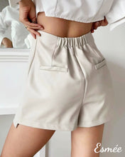 Load image into Gallery viewer, Ivory-Synthetic-Leather-Skorts-with-Pocket-Design-model-shots-1
