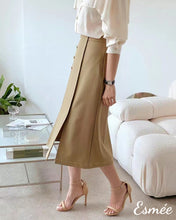 Load image into Gallery viewer, Khaki-Cotton-Long-Dress-with-Four-Button-Design-model-shots-2
