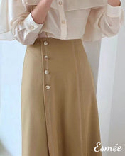 Load image into Gallery viewer, Khaki-Cotton-Long-Dress-with-Four-Button-Design-model-shots
