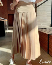 Load image into Gallery viewer, Khaki-Cotton-Pleaded-Long-Dress-with-Waist-Flap-and-Button-Design-model-shots-2
