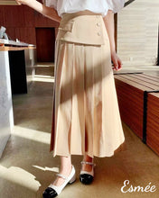 Load image into Gallery viewer, Khaki-Cotton-Pleaded-Long-Dress-with-Waist-Flap-and-Button-Design-model-shots
