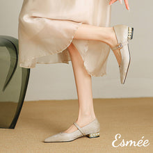 Load image into Gallery viewer, Khaki-Frabrics-Maryjanes-with-Pearl-Heels-model-shots
