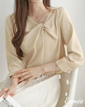 Load image into Gallery viewer, Khaki-Korean-Chiffon-Long-Sleeves-Blouse-with-Kink-Design-model-shots
