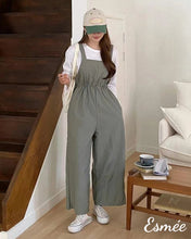 Load image into Gallery viewer, Khaki-Korean-Cotton-One-Piece-Pants-with-Elasticated-Waistband-model-shots-2
