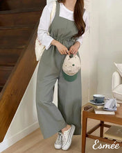 Load image into Gallery viewer, Khaki-Korean-Cotton-One-Piece-Pants-with-Elasticated-Waistband-model-shots
