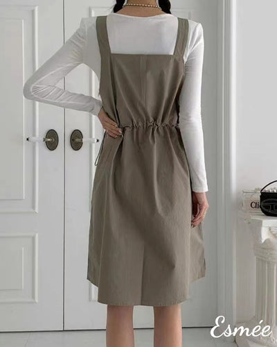 Khaki-Korean-Cotton-One-Piece-with-Elasticated-Waistband-and-Sleeveless-Design-model-shots-3