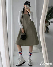 Load image into Gallery viewer, Khaki-Korean-Cotton-One-Piece-with-Elasticated-Waistband-and-Sleeveless-Design-model-shots
