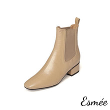 Load image into Gallery viewer, Khaki-Leather-Chelsea-Boots-with-4-cm-Block-Heels-product-shots-white-background
