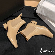 Load image into Gallery viewer, Khaki-Leather-Chelsea-Boots-with-4-cm-Block-Heels-product-shots
