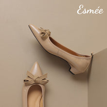 Load image into Gallery viewer, Khaki-Leather-Flats-with-Bow-Knot-product-shots
