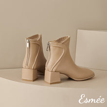 Load image into Gallery viewer, Khaki-Leather-High-Heel-Ankle-Boots-with-Special-Cutting-Design-product-shots
