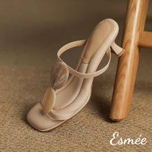 將圖片載入圖庫檢視器 Khaki-Leather-High-Heel-Sandals-with-Marble-Coin-Design-product-shots
